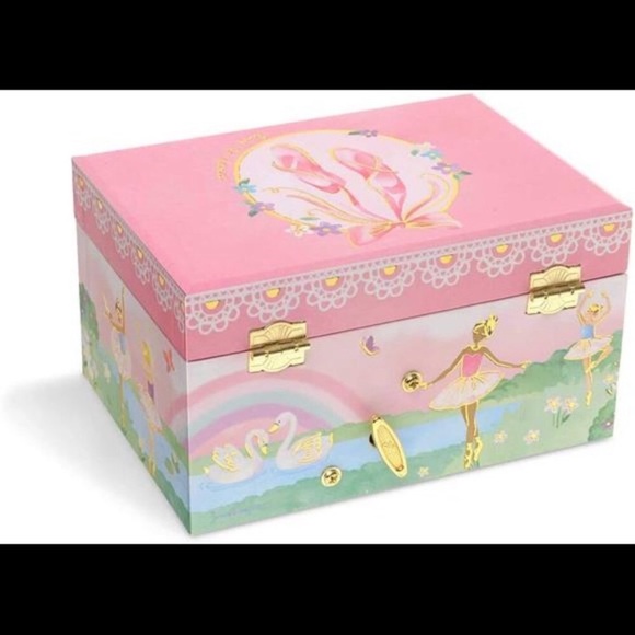 Girl's Musical Jewelry Storage Box with Ballerina, Gold Foil Design, Swan Lake - Picture 3 of 6